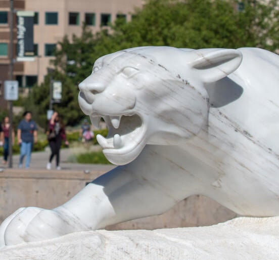 photograph of the mountain lion statue in El Pomar Plaza