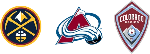 Logos of The Denver Nuggets, Colorado Avalanche and Colorado Rapids.